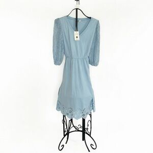Grace Karin Sky Baby Blue Lace Sleeve Skater Spring Cottagecore Coquette dress